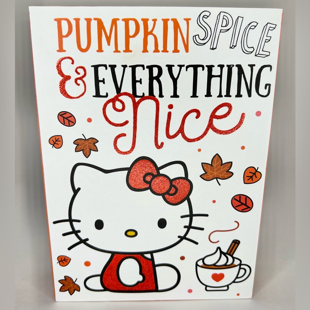 Hello Kitty Pumpkin Spice Fall Glitter Wood Sign Wall Decor